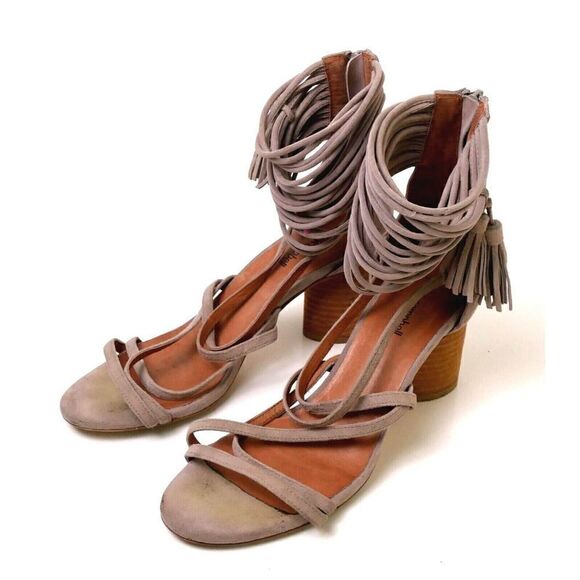 Jeffrey Campbell DESPINA BEIGE SUEDE LEATHER STRAPPY TASSEL ZIP SLINGBACK 8.5 US - Picture 4 of 10